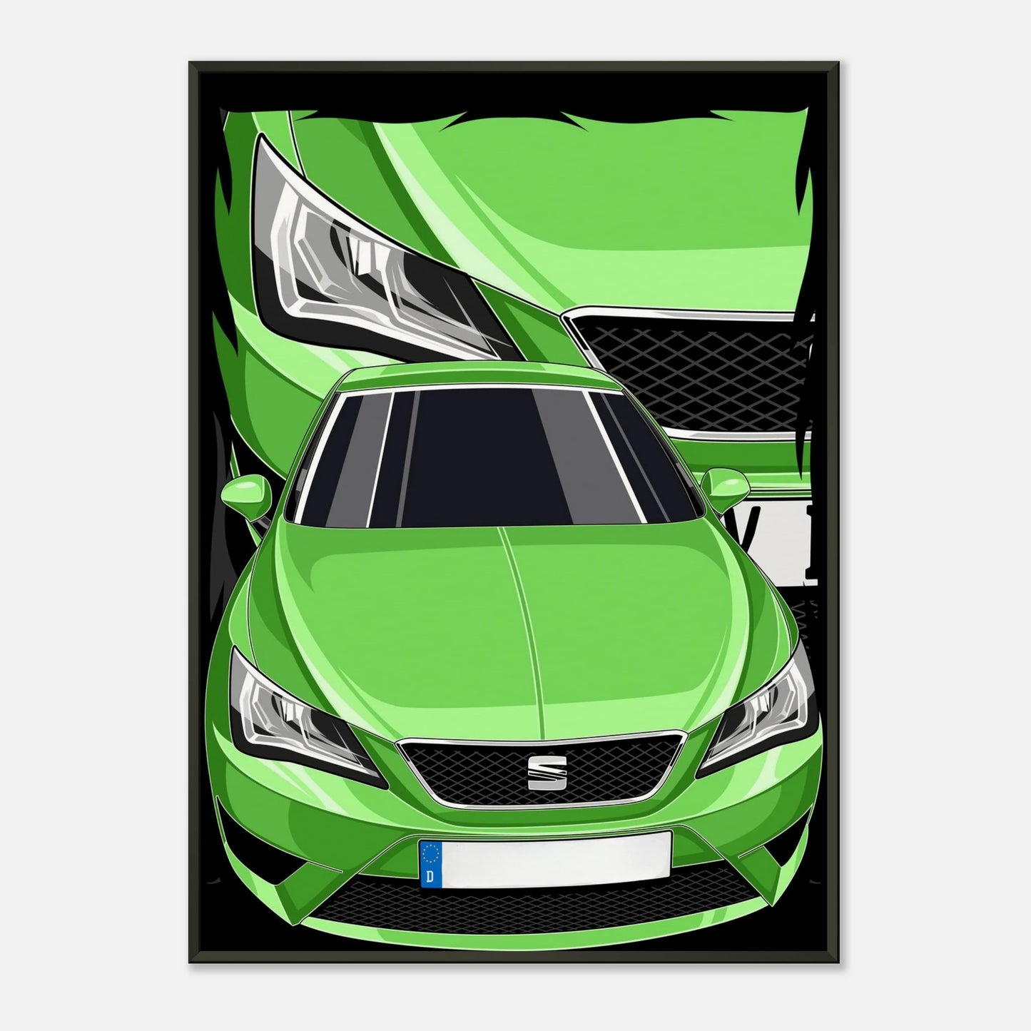 Personalisiertes Auto-Porträt als Poster illustriert im Metall-Rahmen – handgezeichnet & gerahmt