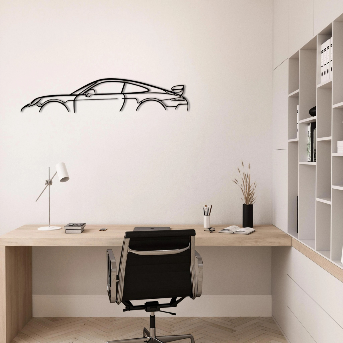 Turbo 2020 Metallsilhouette 60x12cm - Wandbild Seitenansicht