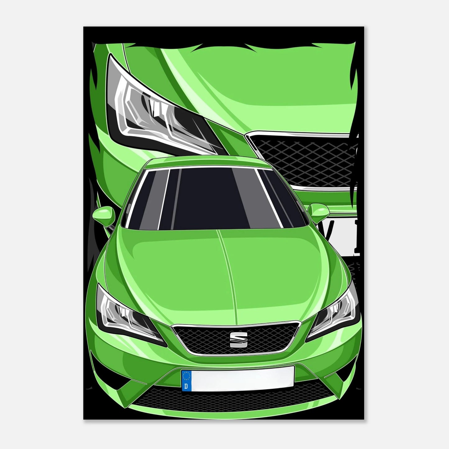 Personalisiertes Auto-Porträt als Poster illustriert im Metall-Rahmen – handgezeichnet & gerahmt