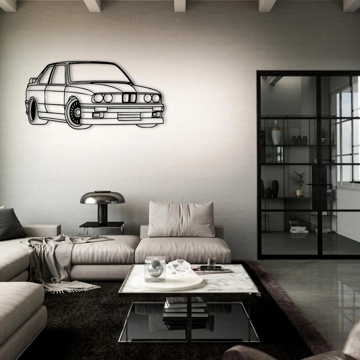 E30 Metallsilhouette 30x15cm - Wandbild Frontansicht
